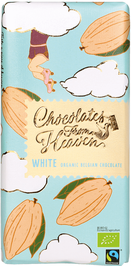 Tablica bio bele čokolade v svetlo modrem zavitku