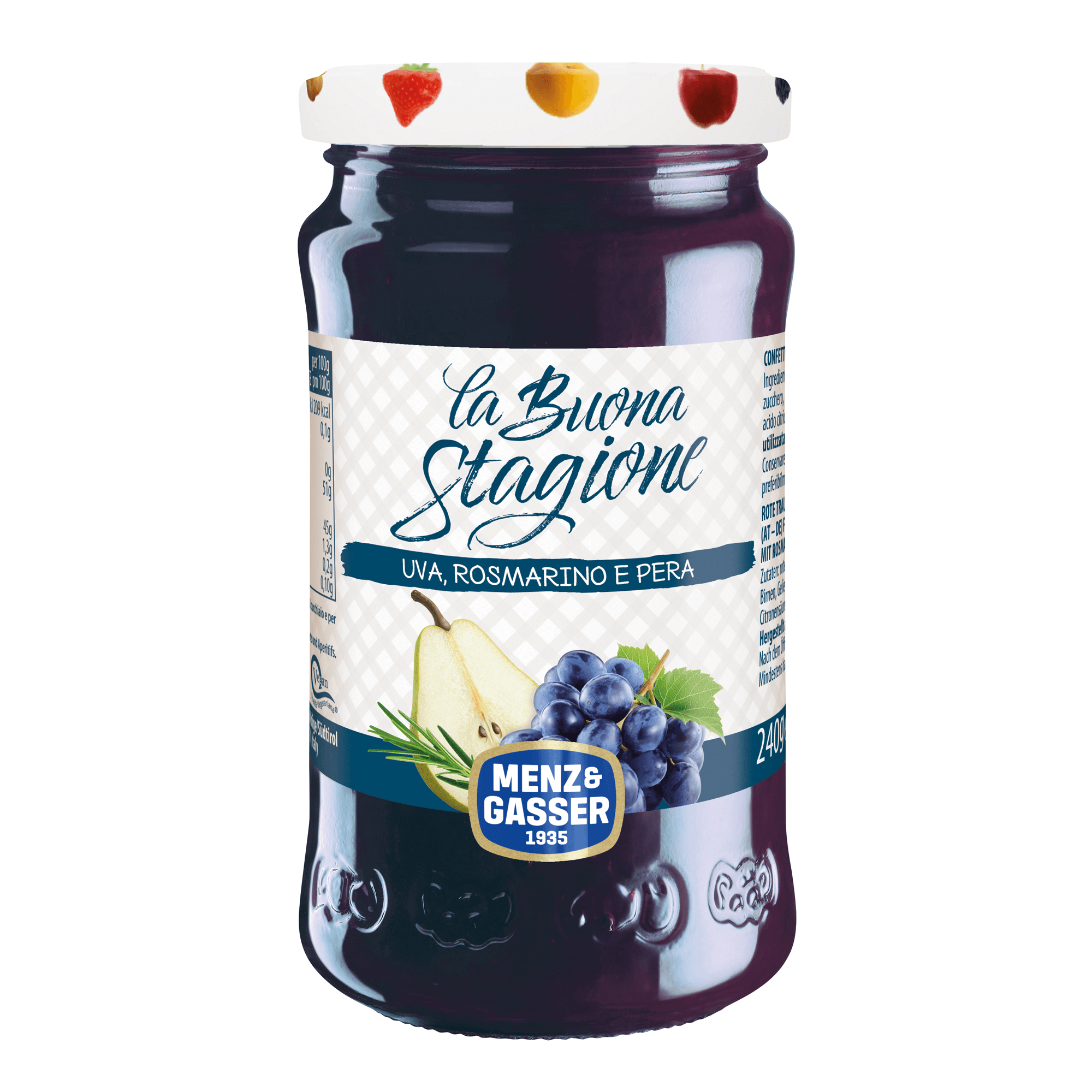 Marmelada iz grozdja, hrušk in rožmarina je idealna za zajtrk, torte in za k siru. Preveri okusne sadne namaze in ekstra džeme na OKUSI ITALIJE