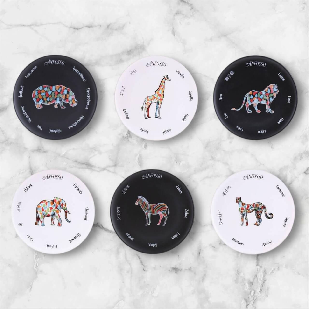 Keramični krožniki črno beli motivi živali